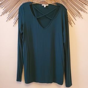 Express One Eleven Strappy V-neck Long Sleeve Tee